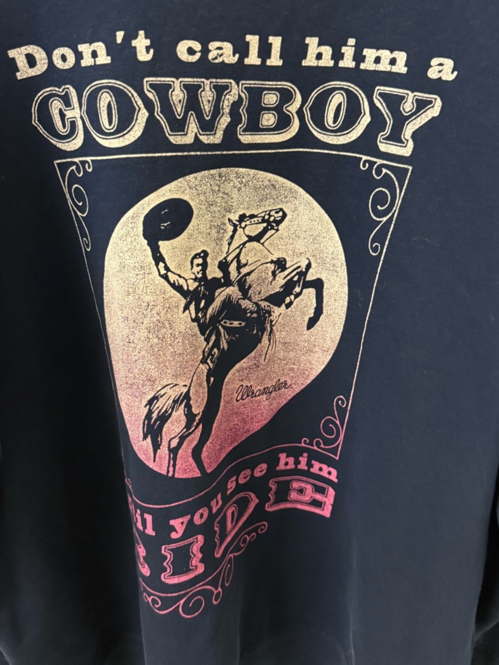 Wrangler Navy Blue Graphic Sweatshirt Mens Unisex L Cowboy Horse Rodeo - Picture 4 of 13